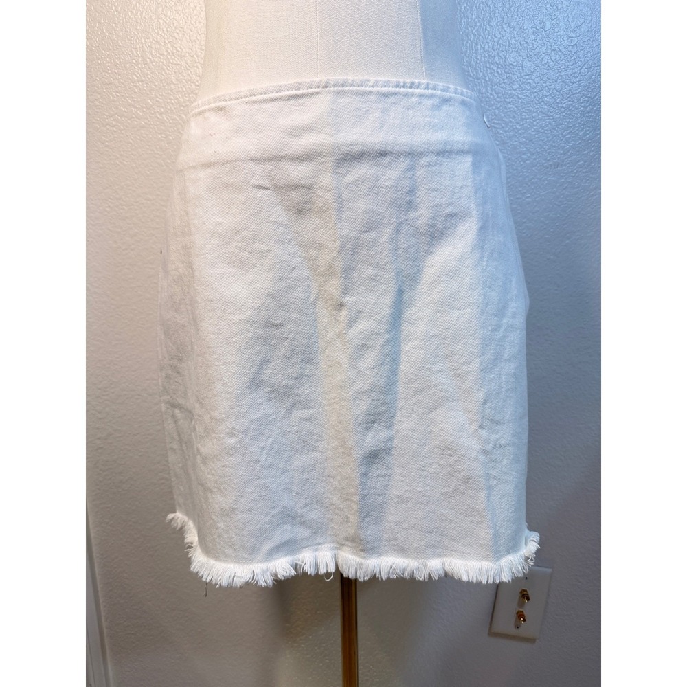 Pink Lily White Denim Mini Skirt Frayed Raw Hem Side Zip Size M Womens